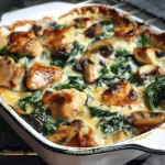 CHICKEN SPINACH AND MUSHROOM LOW CARB OVEN DISH