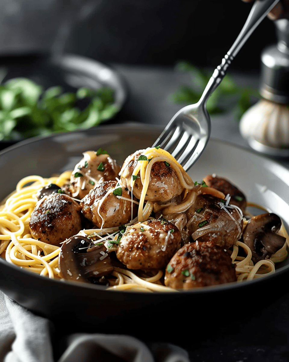 Chicken Meatballs with Mushrooms and Marsala Cream Sauce
