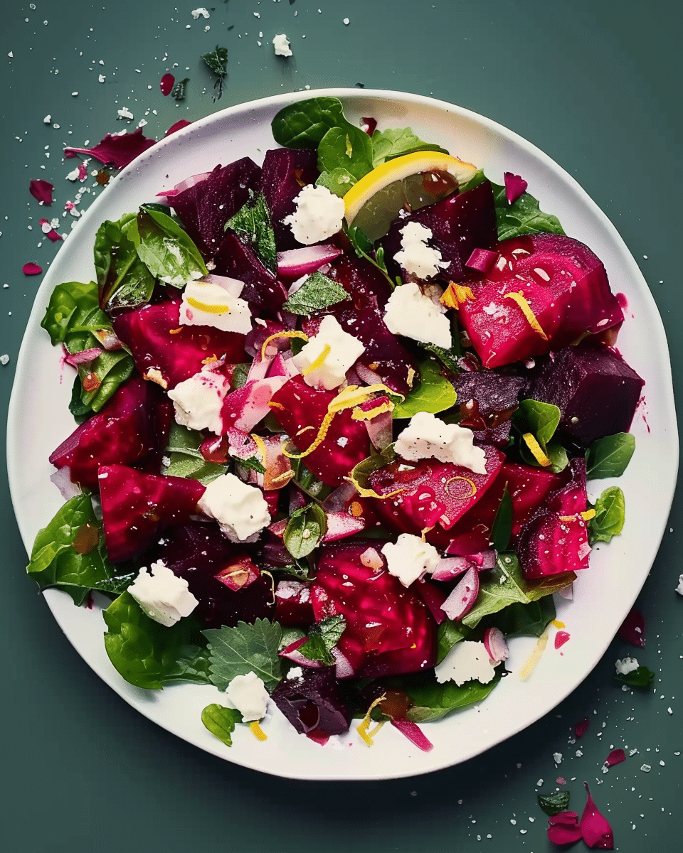 Chopped Roasted Beet Salad with Feta and Lemon Zest Vinaigrette