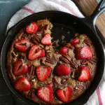 Brown Butter Banana Skillet Cake with Strawberries and Pecans