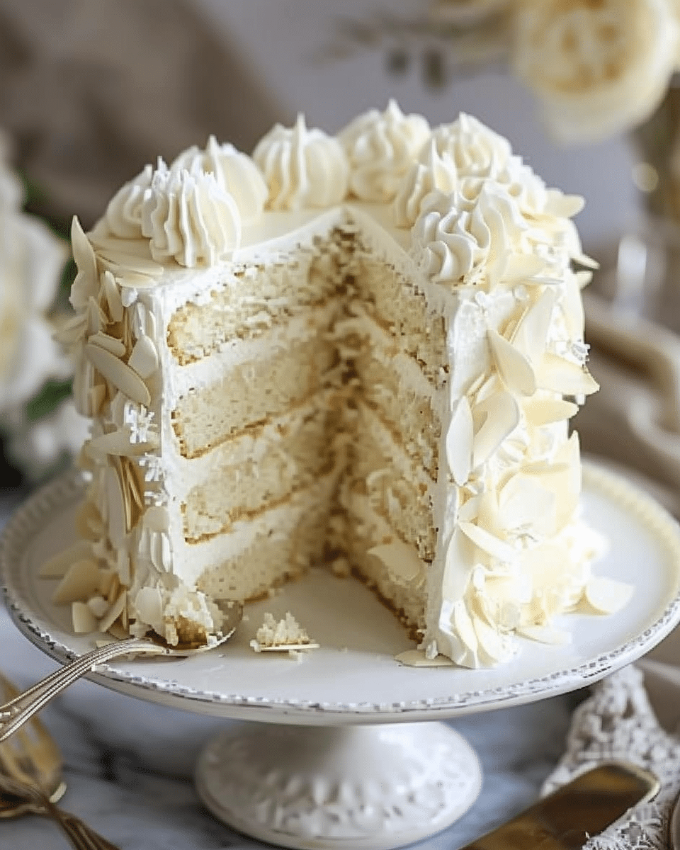 White Almond Wedding Cake