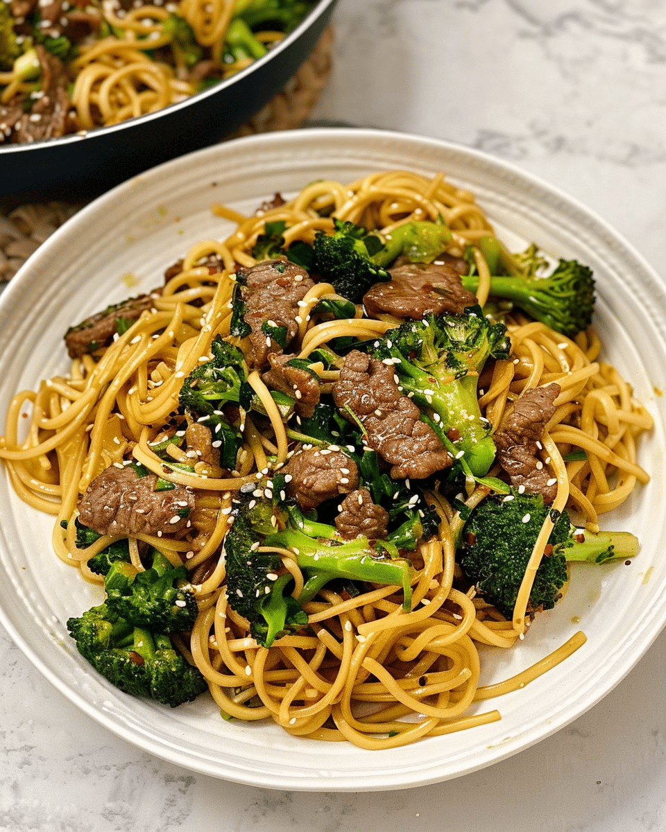 20 Minute Garlic Beef and Broccoli Lo Mein