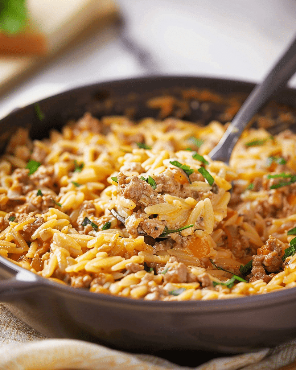 Creamy Ground Beef Orzo
