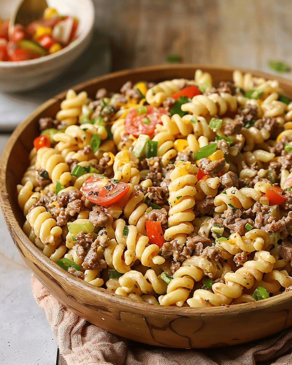 Cheeseburger Pasta Salad with Meat