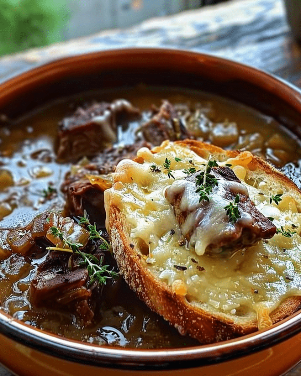 French Onion Short Rib Soup with Gruyère Toast