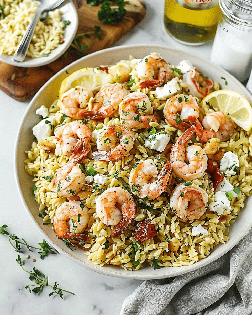 Lemon Orzo Salad with Garlic Butter Shrimp