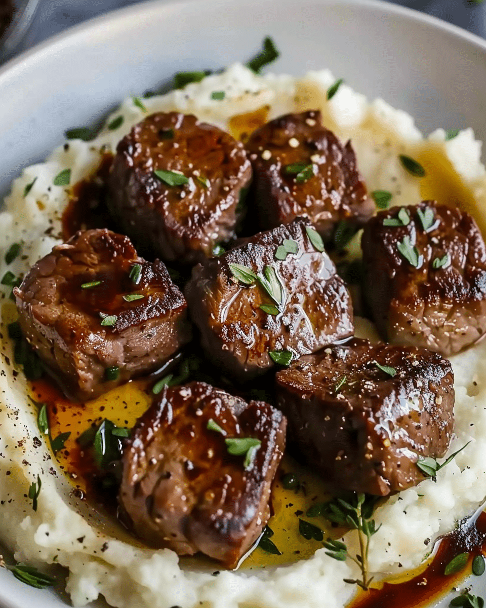 Garlic Butter Steak Bites and Mash