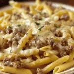Cheesy Penne with Garlic Butter Ground Beef