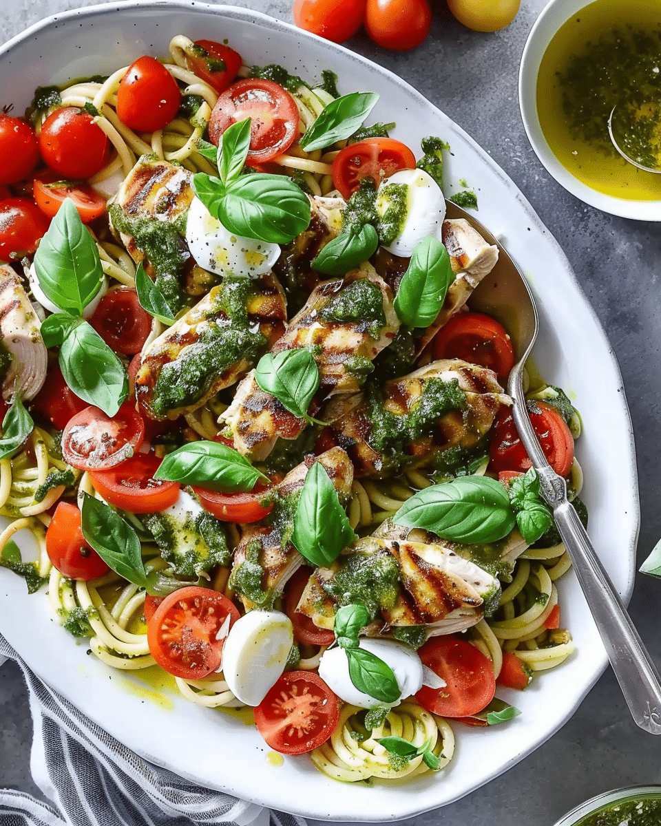 Chicken Caprese salad with creamy basil pesto